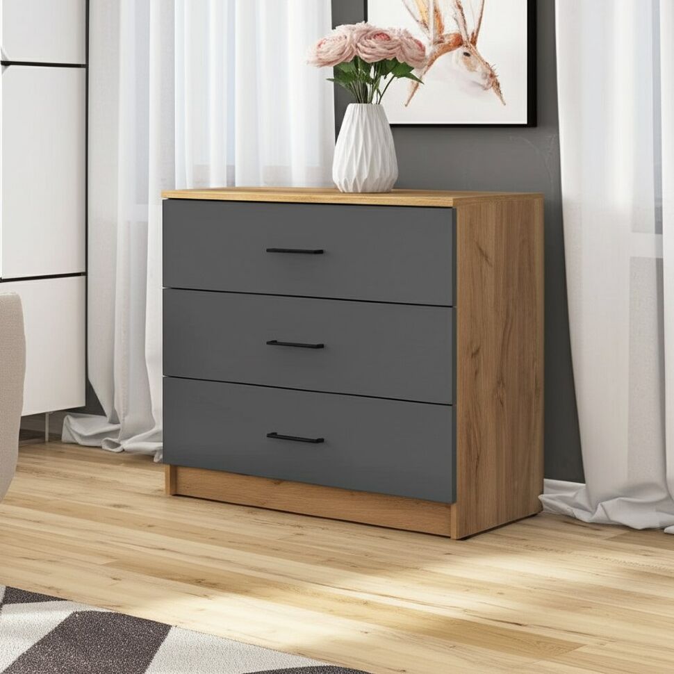 Комод Вена КМ 101, Дуб золотой, Графит серый