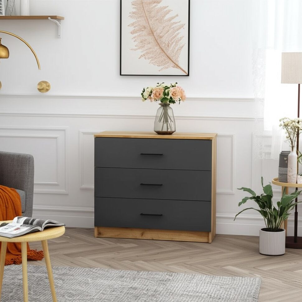 Комод Вена КМ 101, Дуб золотой, Графит серый