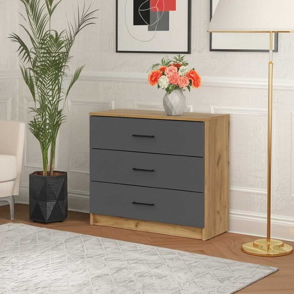 Комод Вена КМ 101, Дуб золотой, Графит серый