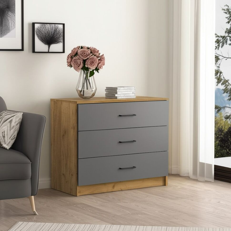 Комод Вена КМ 101, Дуб золотой, Графит серый