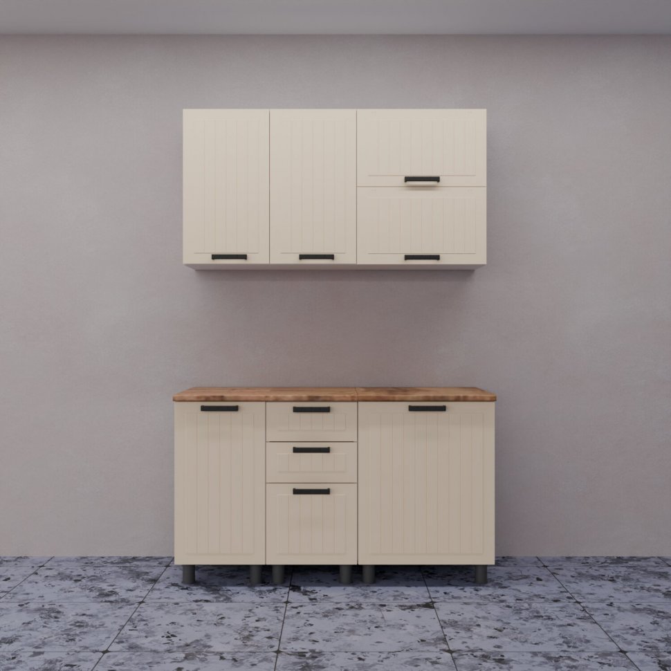 Кухня Аленушка 1,4 м с ящ. Орхидея Крем,скоба черный,сонома