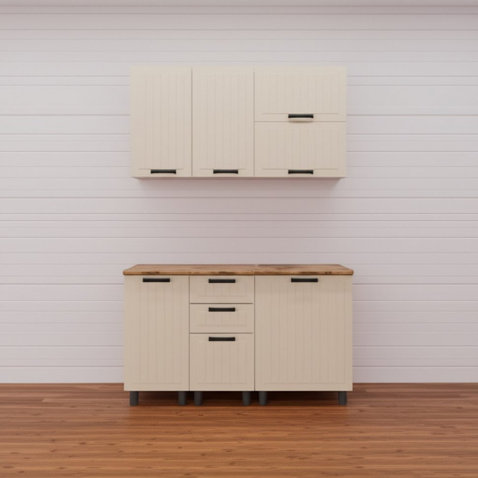 Кухня Аленушка 1,4 м с ящ. Орхидея Крем,скоба черный,сонома