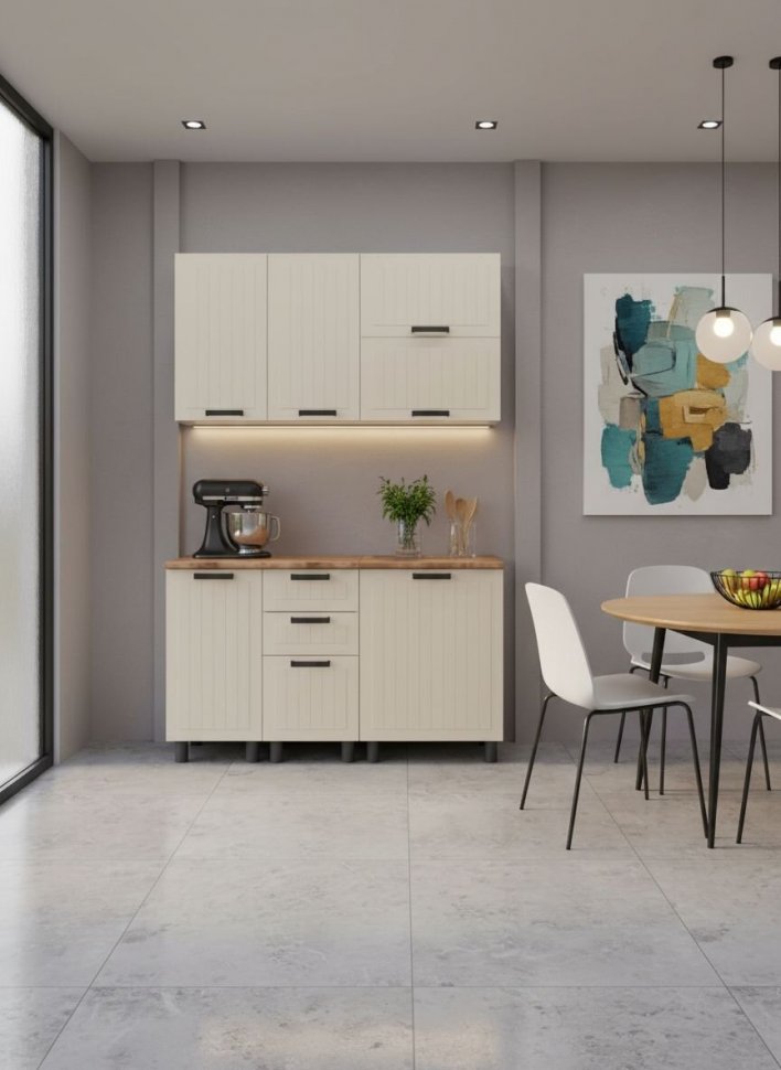 Кухня Аленушка 1,4 м с ящ. Орхидея Крем,скоба черный,сонома