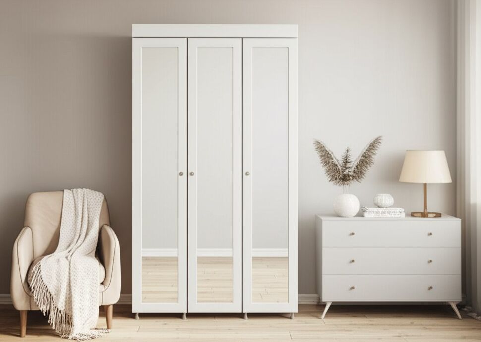 Шкаф 3-х дверный с 3-я зеркалами Монако МН-55 белое дерево