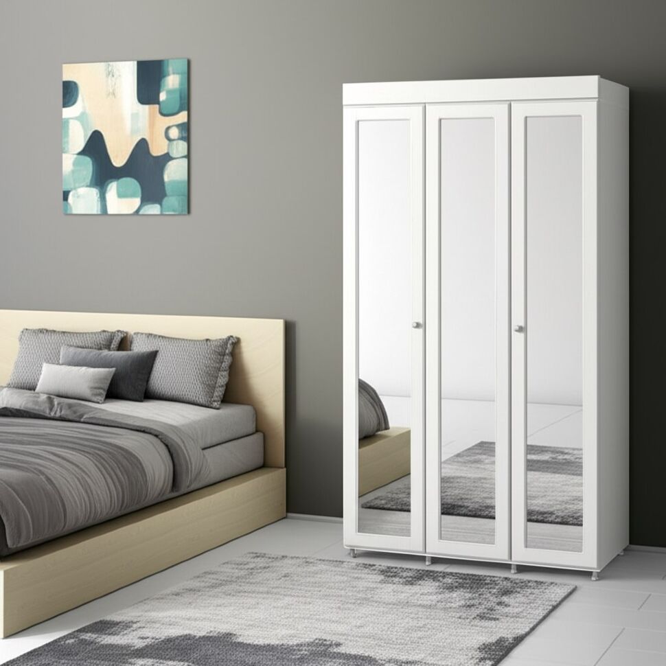 Шкаф 3-х дверный с 3-я зеркалами Монако МН-55 белое дерево