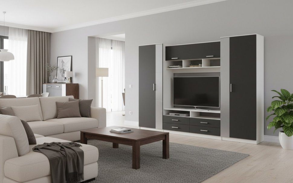 91.01 Вена шкаф многоцелевой Белый / Диамант серый