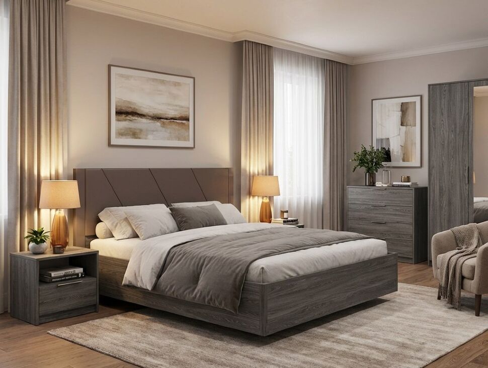 НМ 040.71-01 кровать Summit / ясень анкор тёмный / графит софт