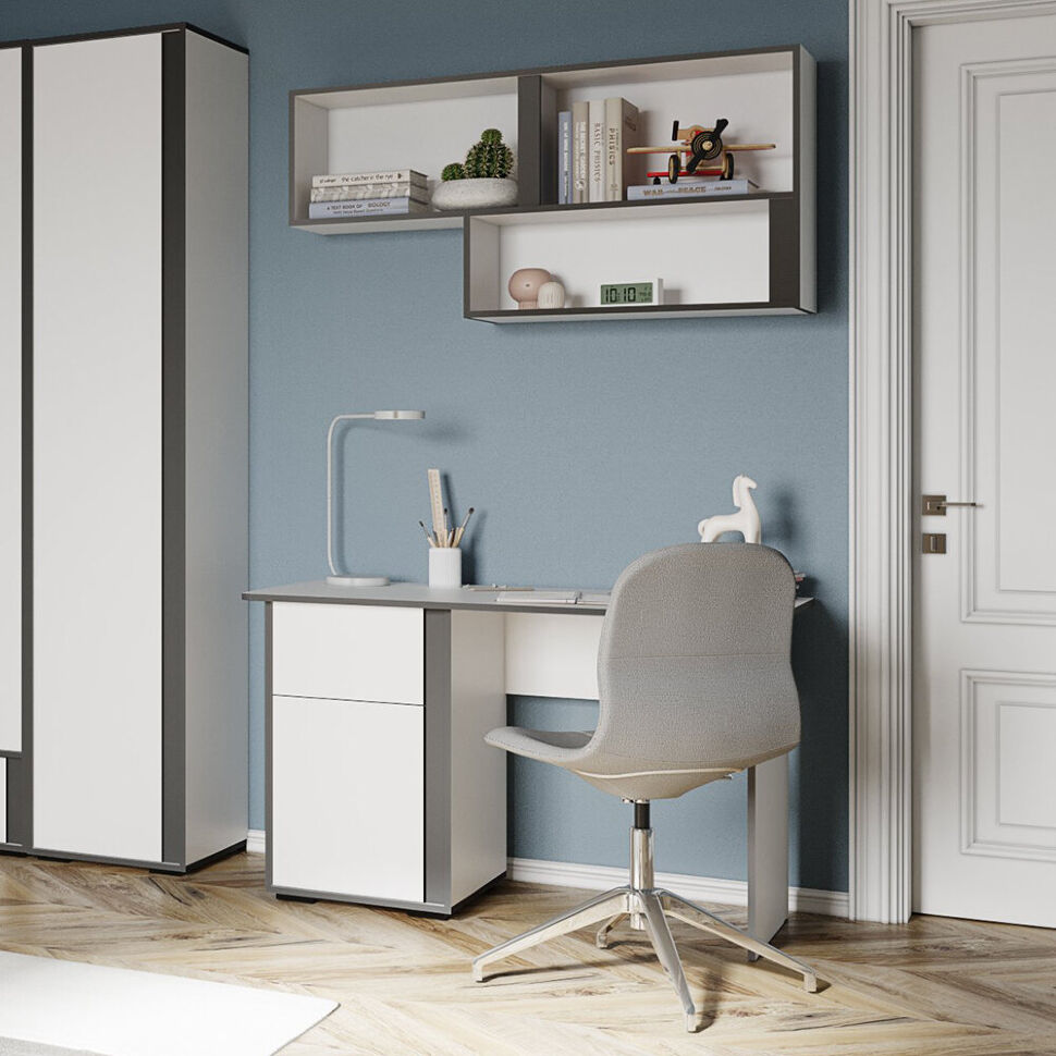 Полка навесная открытая Асцелла, Белый, Графит серый