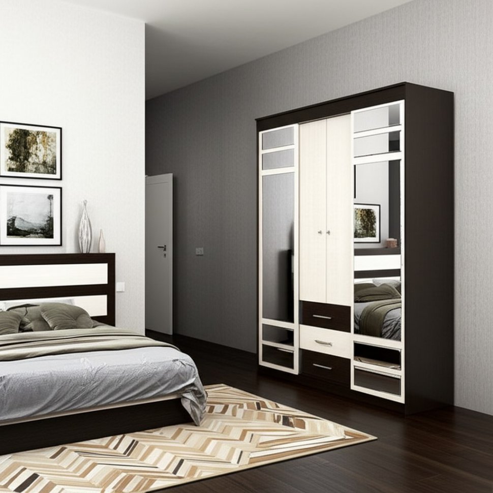 Шкаф-купе Юнона Комби (Горизонт) Венге / Дуб Молочный