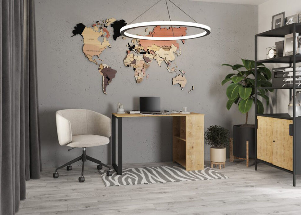 Стол письменный Бетти на металлической опоре (Дуб бунратти/ черный)