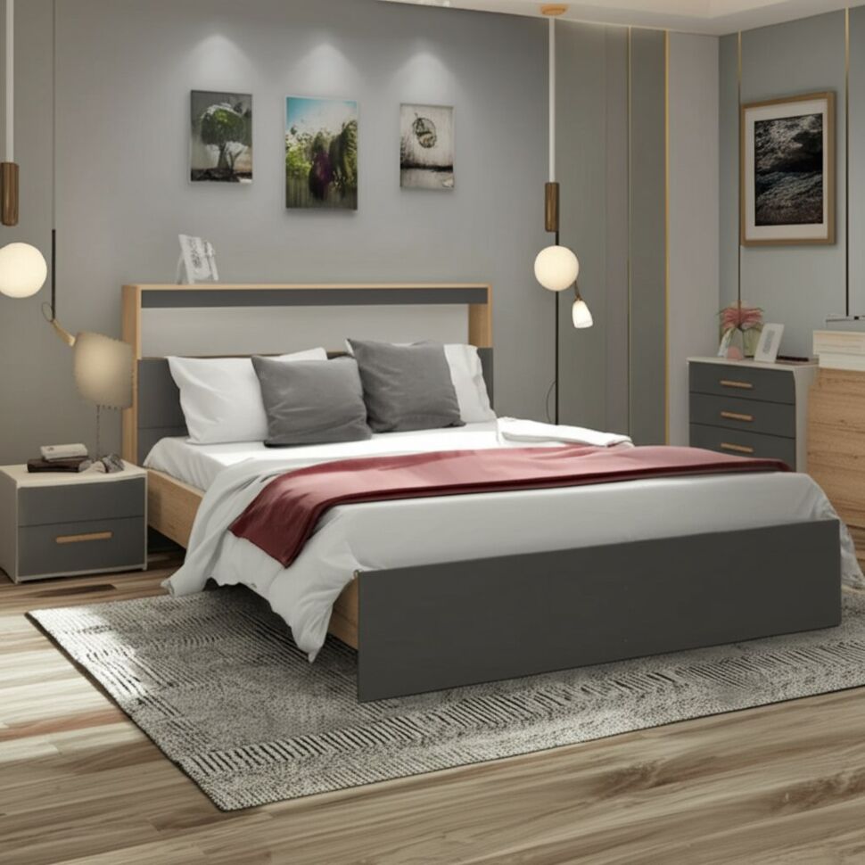 Кровать с проложками 160х200 Вена, Дуб золотой, Графит серый