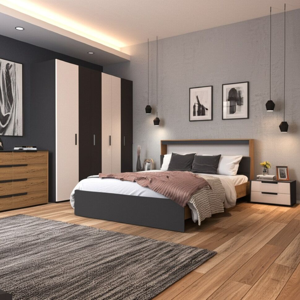 Кровать с проложками 160х200 Вена, Дуб золотой, Графит серый