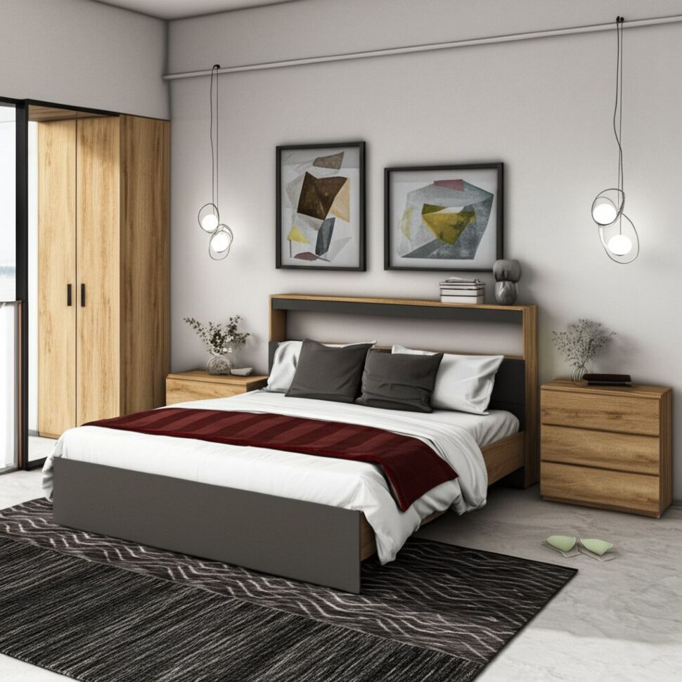 Кровать с проложками 160х200 Вена, Дуб золотой, Графит серый