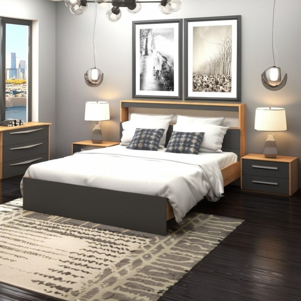 Кровать с проложками 160х200 Вена, Дуб золотой, Графит серый