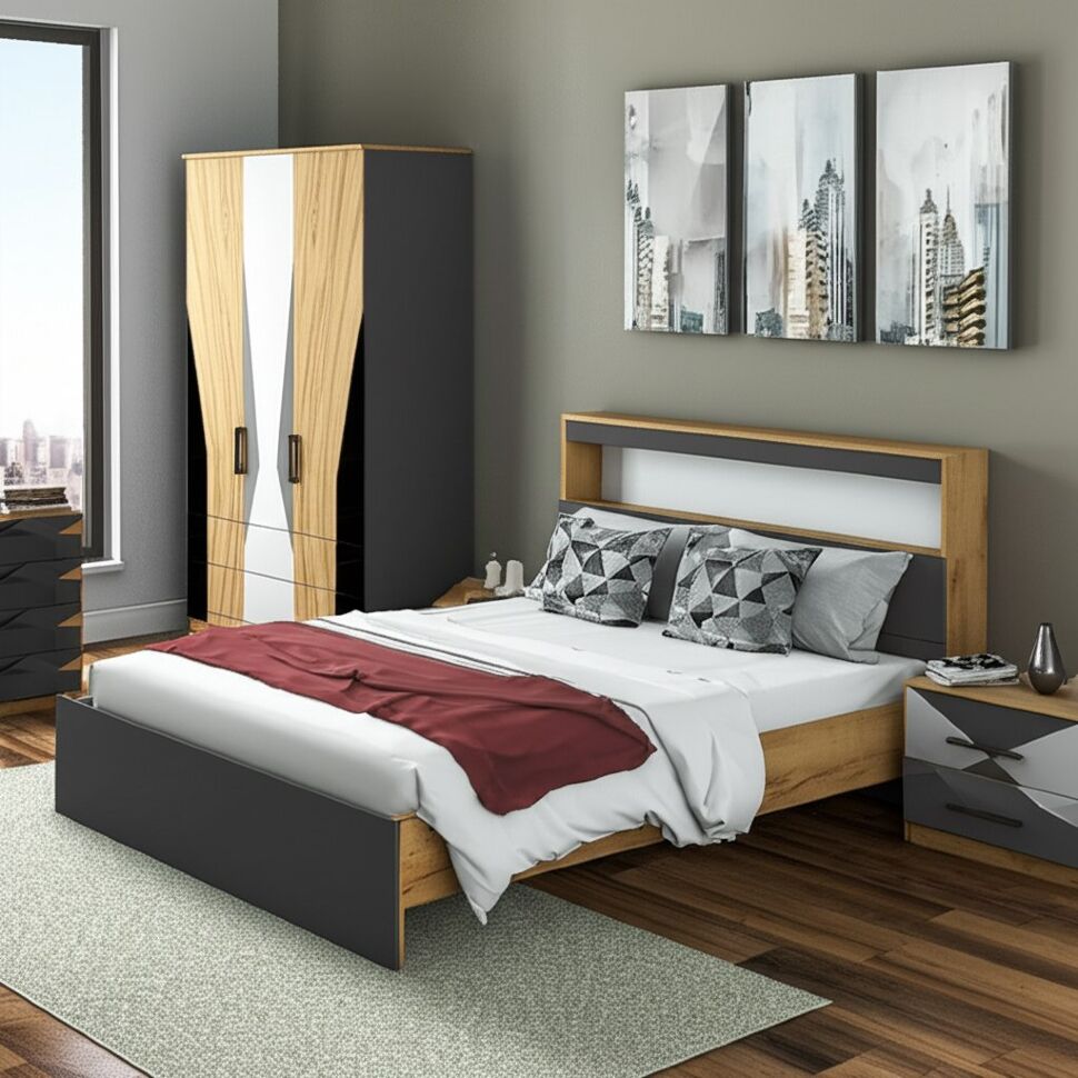 Кровать с проложками 160х200 Вена, Дуб золотой, Графит серый