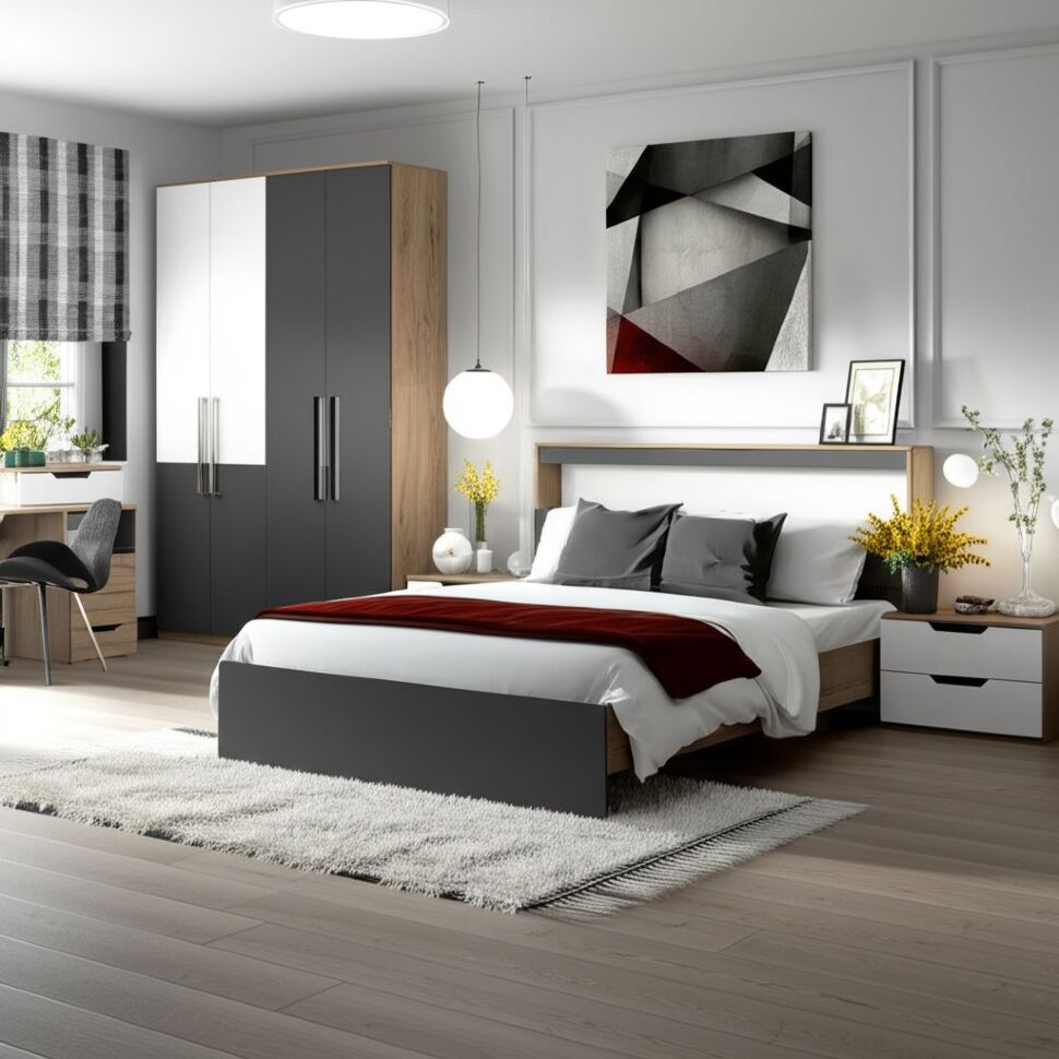 Кровать с проложками 160х200 Вена, Дуб золотой, Графит серый