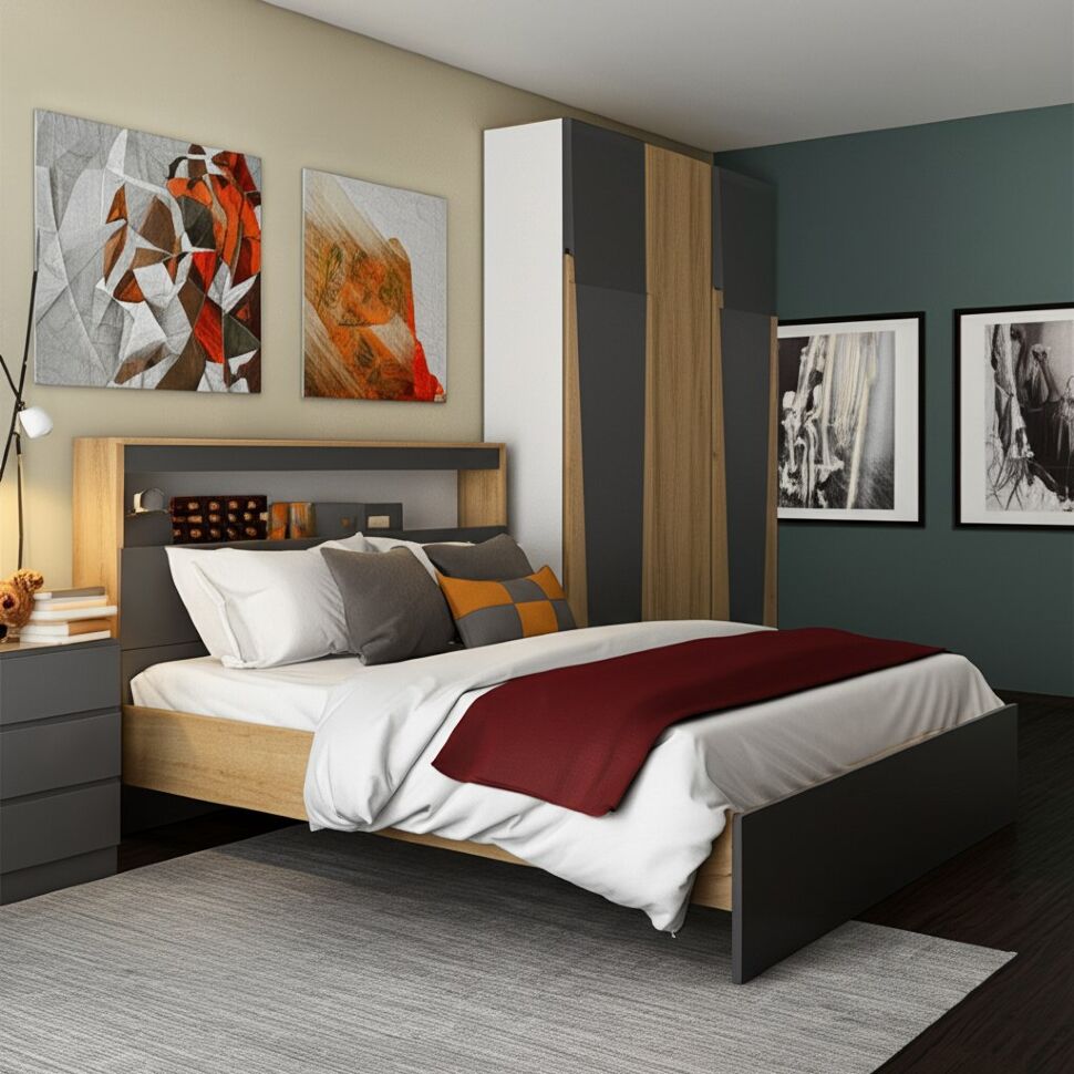 Кровать с проложками 160х200 Вена, Дуб золотой, Графит серый