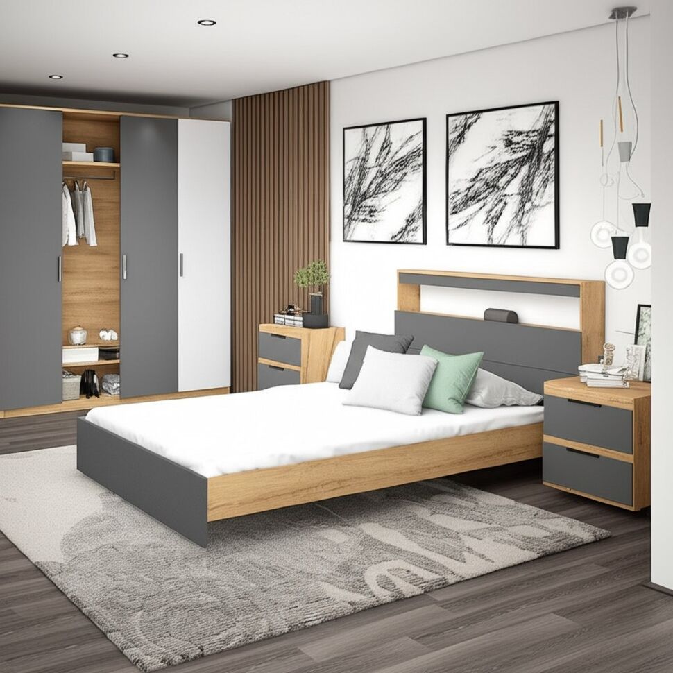 Кровать с проложками 160х200 Вена, Дуб золотой, Графит серый