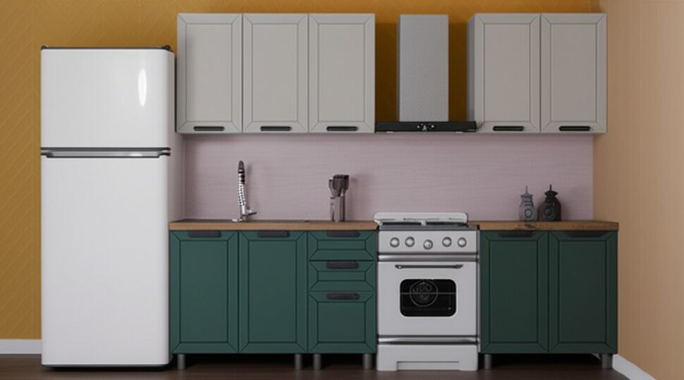 Кухня Аленушка 2 м Лилия Керамика/Изумруд,скоба черный,сонома