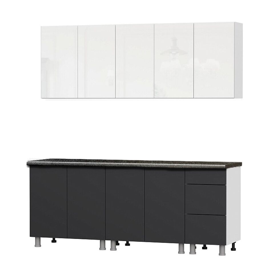 Кухня "Модерн New" 2 м (со столешницей 38 мм) Белый//Графит/Черный