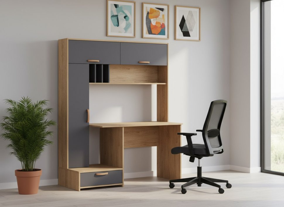 Лайт Стол письменный 03.243 Гикори Рокфорд натуральный / Темно-серый