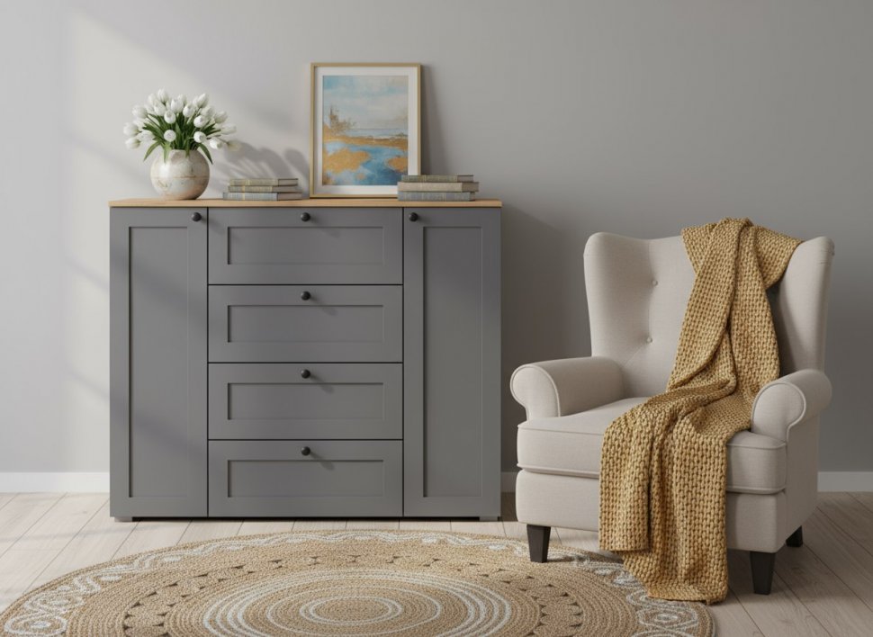 Остин Комод 16.221 Серый графит/Дуб Вотан