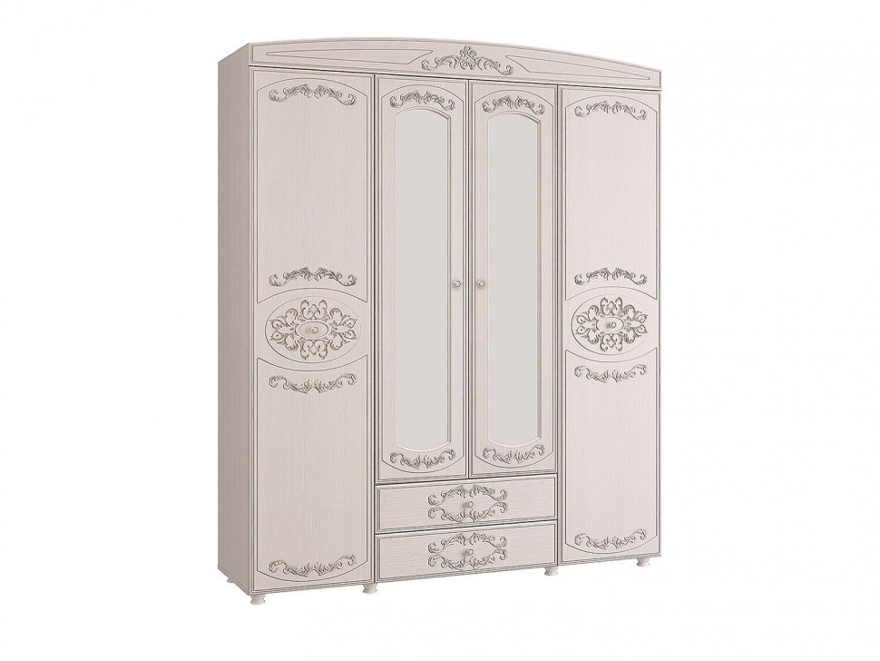 Шкаф 4-х дверный комбинированный с зеркалом Каролина вудлайн/сандал