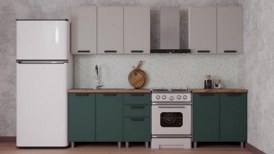 Кухня Аленушка 2 м Магнолия Керамика/Изумруд,скоба черный,сонома