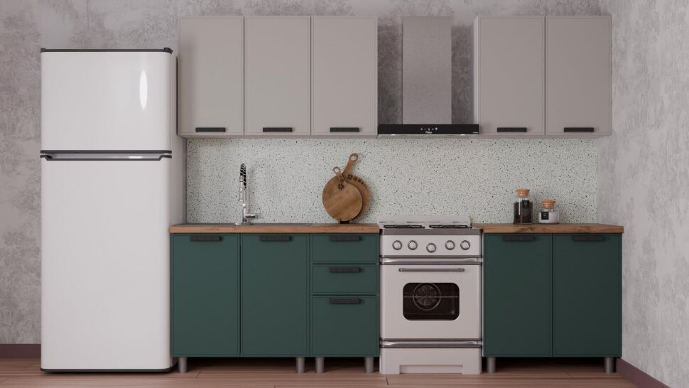 Кухня Аленушка 2 м Магнолия Керамика/Изумруд,скоба черный,сонома