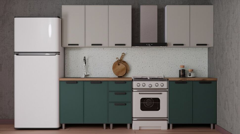 Кухня Аленушка 2 м Магнолия Керамика/Изумруд,скоба черный,сонома