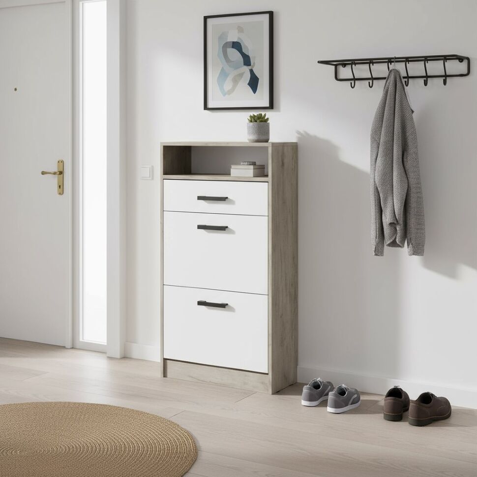 Тумба для обуви Вега ОБ-3, Дуб крафт серый, Белый