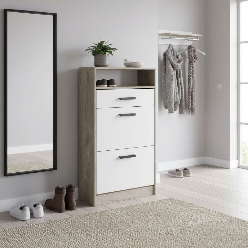 Тумба для обуви Вега ОБ-3, Дуб крафт серый, Белый