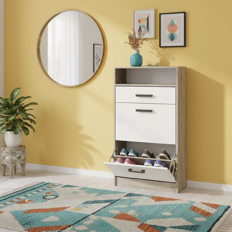 Тумба для обуви Вега ОБ-3, Дуб крафт серый, Белый