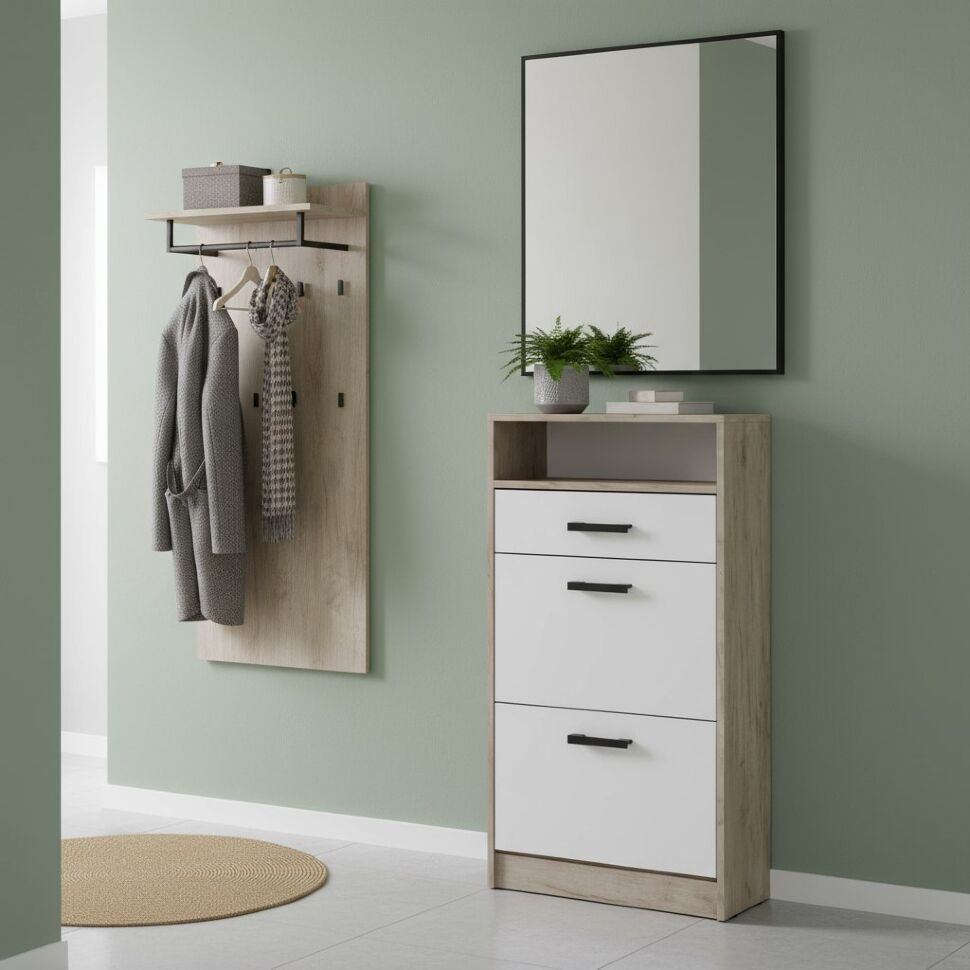 Тумба для обуви Вега ОБ-3, Дуб крафт серый, Белый