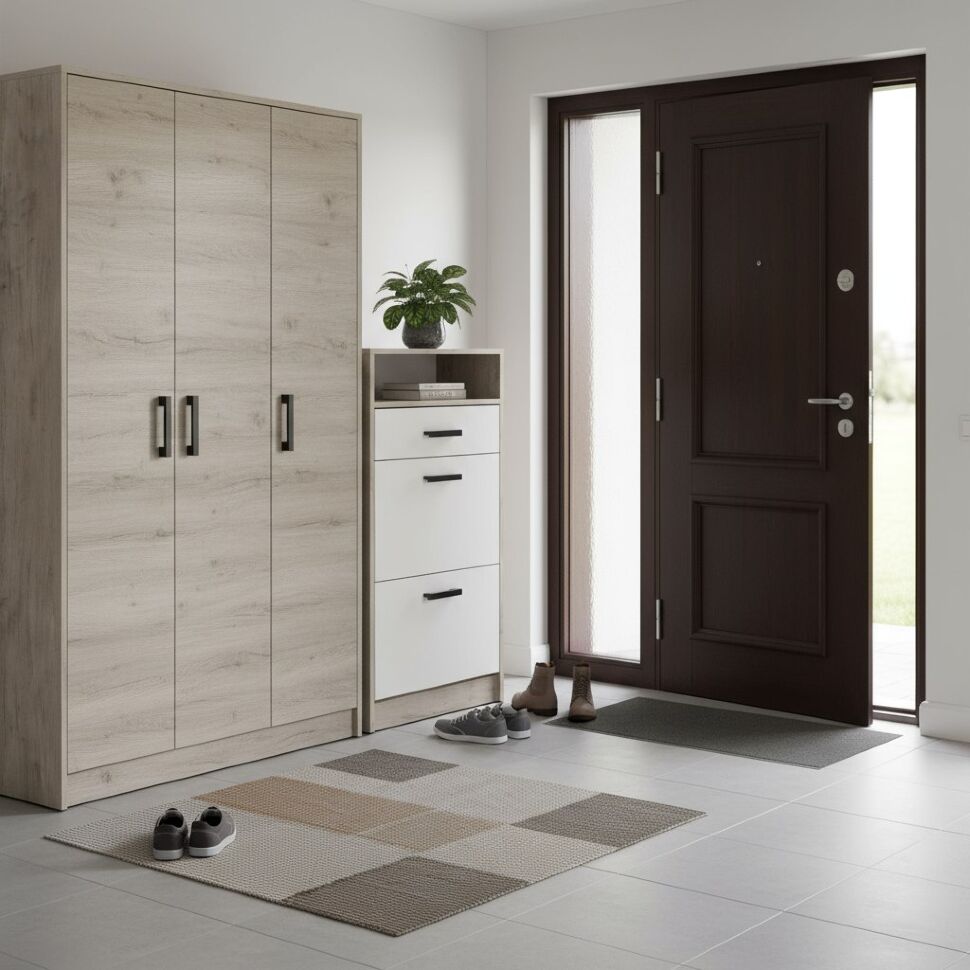 Тумба для обуви Вега ОБ-3, Дуб крафт серый, Белый