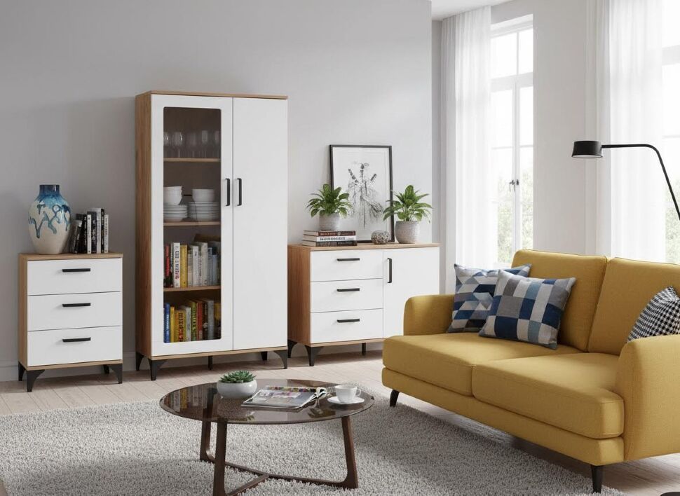 НМ 013.52 Марсель шкаф-пенал Дуб Крафт табачный/Меренга