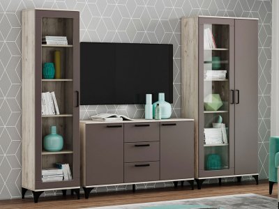 Марсель гостиная комплектация 2 Дуб Крафт серый/Софт графит