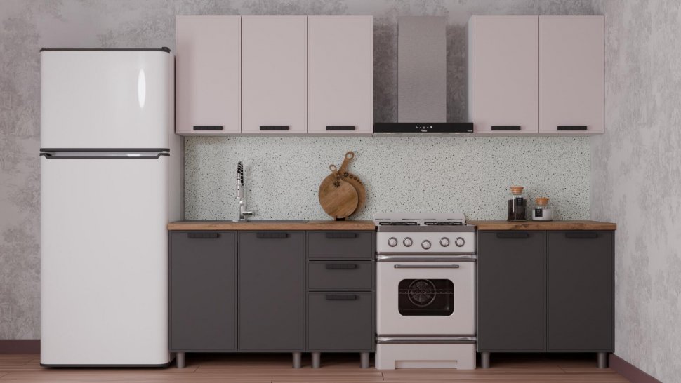 Кухня Аленушка 2 м Магнолия Кашемир/Сталь, черный (без столешницы)