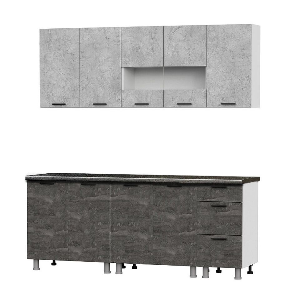 Кухня Модус 2 м (со столешницей 38 мм), Белый/Камень темный/Черный