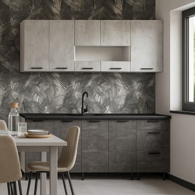 Кухня Модус 2 м (со столешницей 38 мм), Белый/Камень темный/Черный