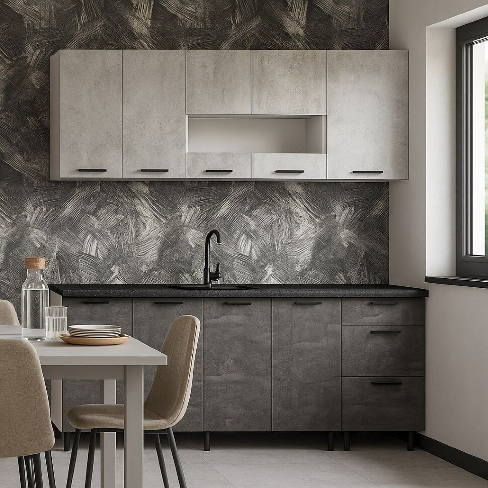 Кухня Модус 2 м (со столешницей 38 мм), Белый/Камень темный/Черный