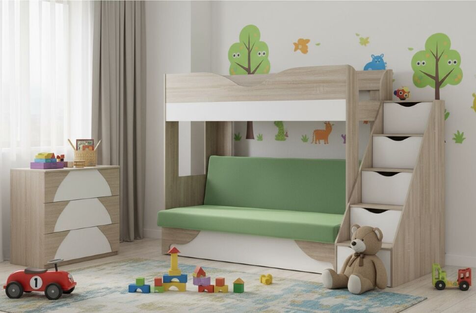 Латте 77-01 кровать-диван Дуб сонома / Аляска / Велюр Зеленый