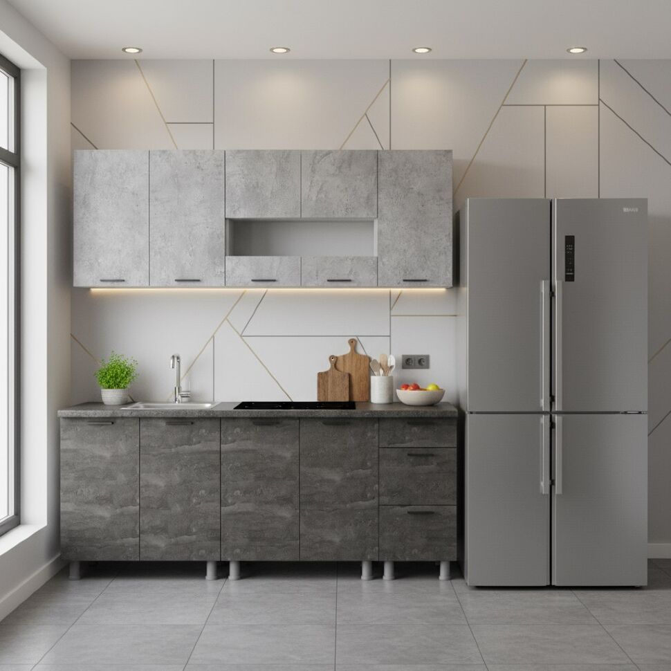 Кухня "Модус" 2 м (ЛДСП) (со столешницей 26 мм) Белый/Камень темный/Черный