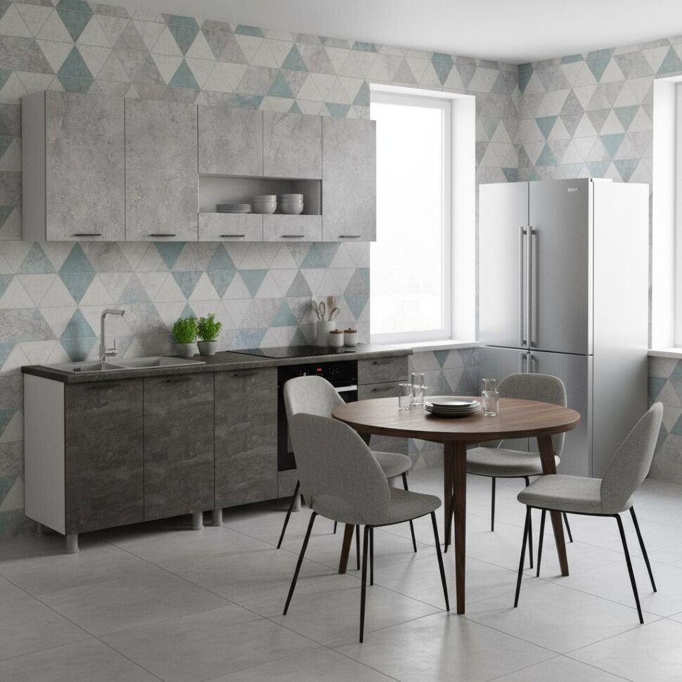 Кухня "Модус" 2 м (ЛДСП) (со столешницей 26 мм) Белый/Камень темный/Черный