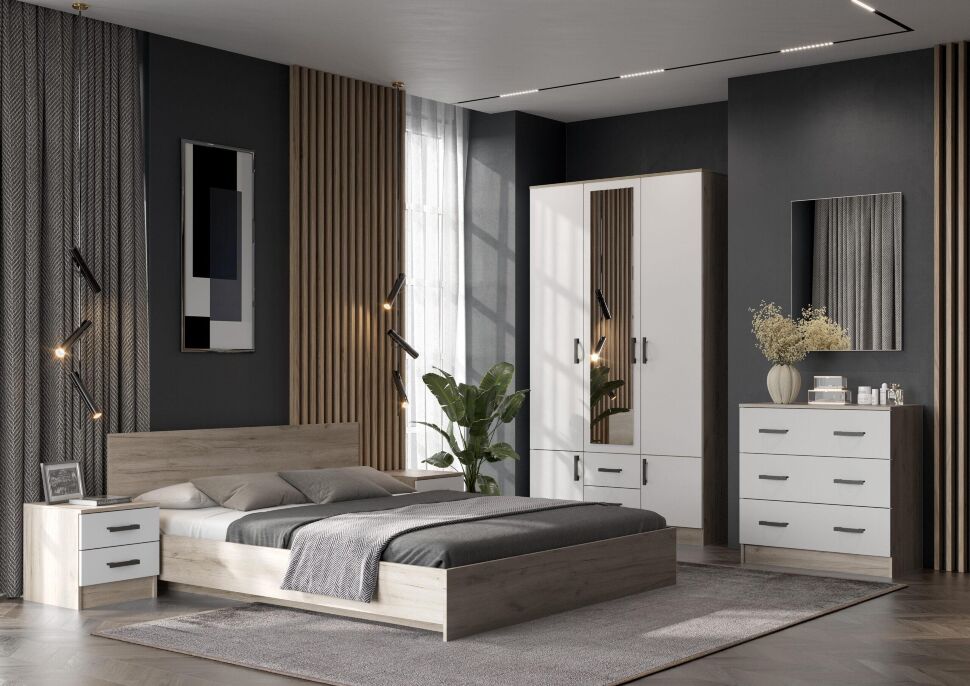 Комод Ронда КМ-02, Дуб крафт серый, Белый