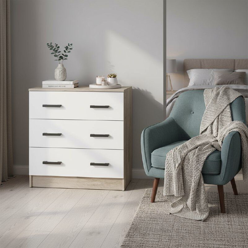 Комод Ронда КМ-02, Дуб крафт серый, Белый