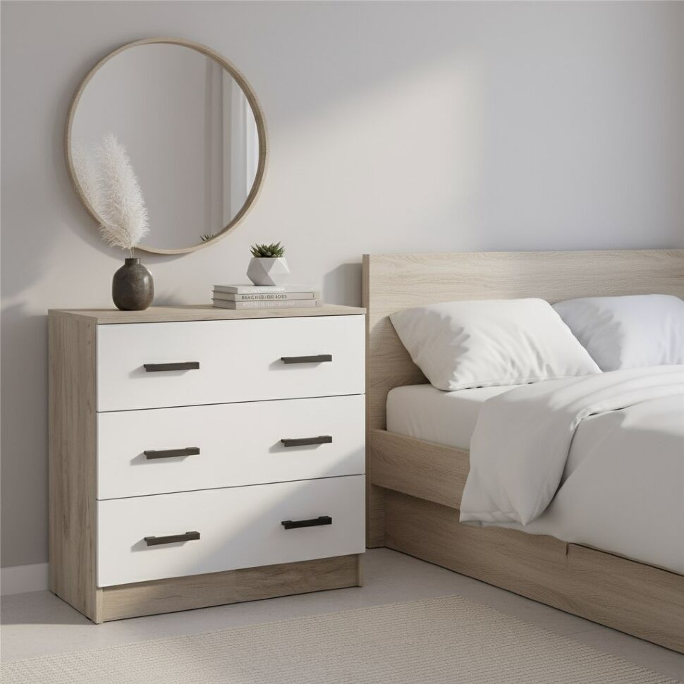 Комод Ронда КМ-02, Дуб крафт серый, Белый