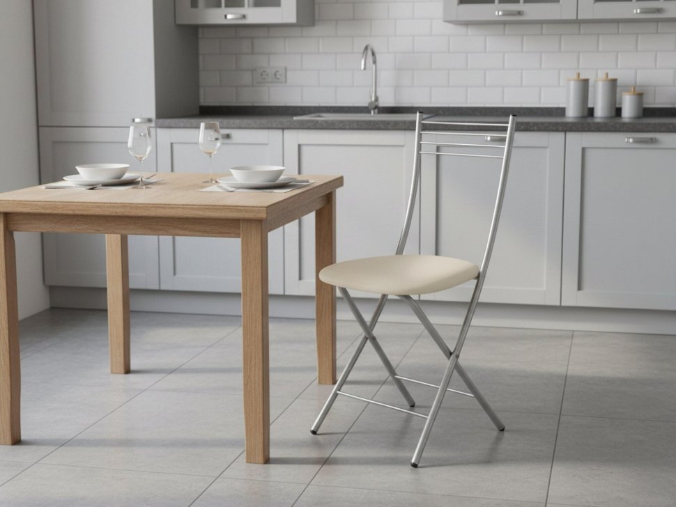 Стул Хлоя Складной Серебро/ Борнео крем