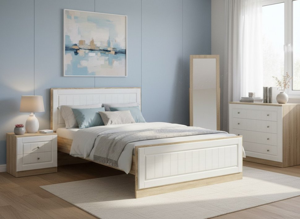 НМ 040.34-02 Кровать Оливия Дуб Сонома/белое дерево