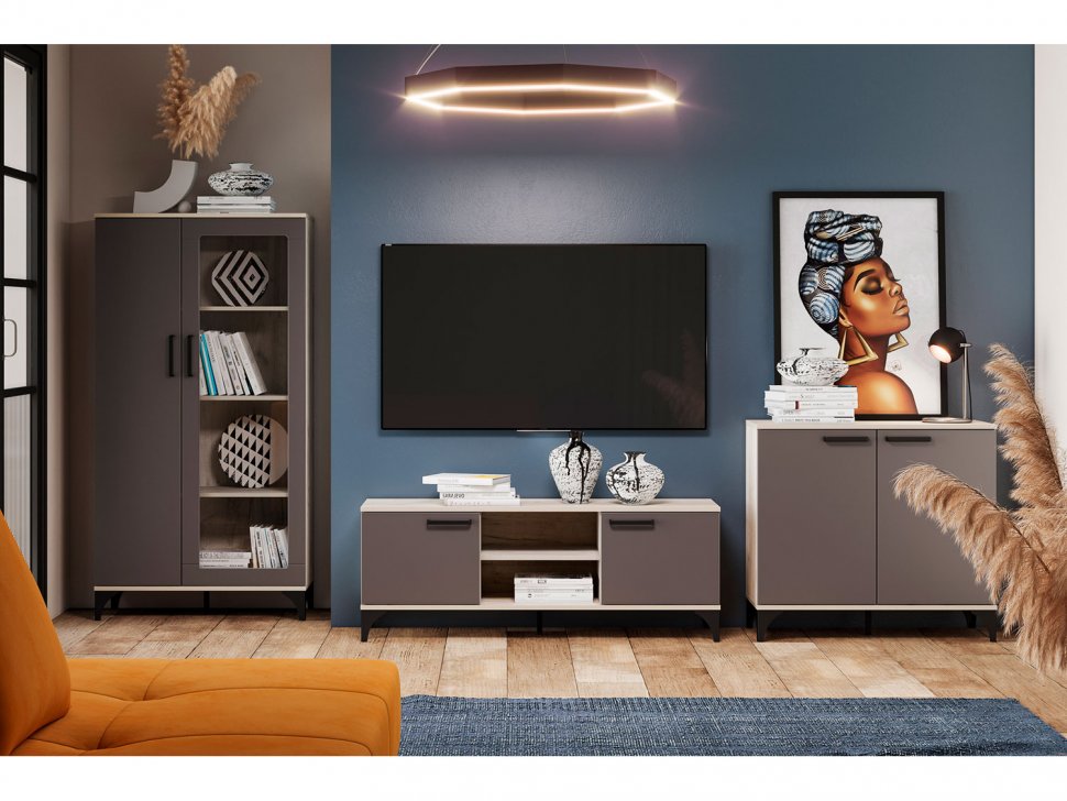 НМ 013.52 Марсель шкаф-пенал Дуб Крафт серый/Софт графит